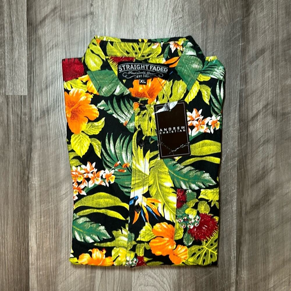 Straight Faded Hawaiian Floral Short Sleeve Button Down - XL
